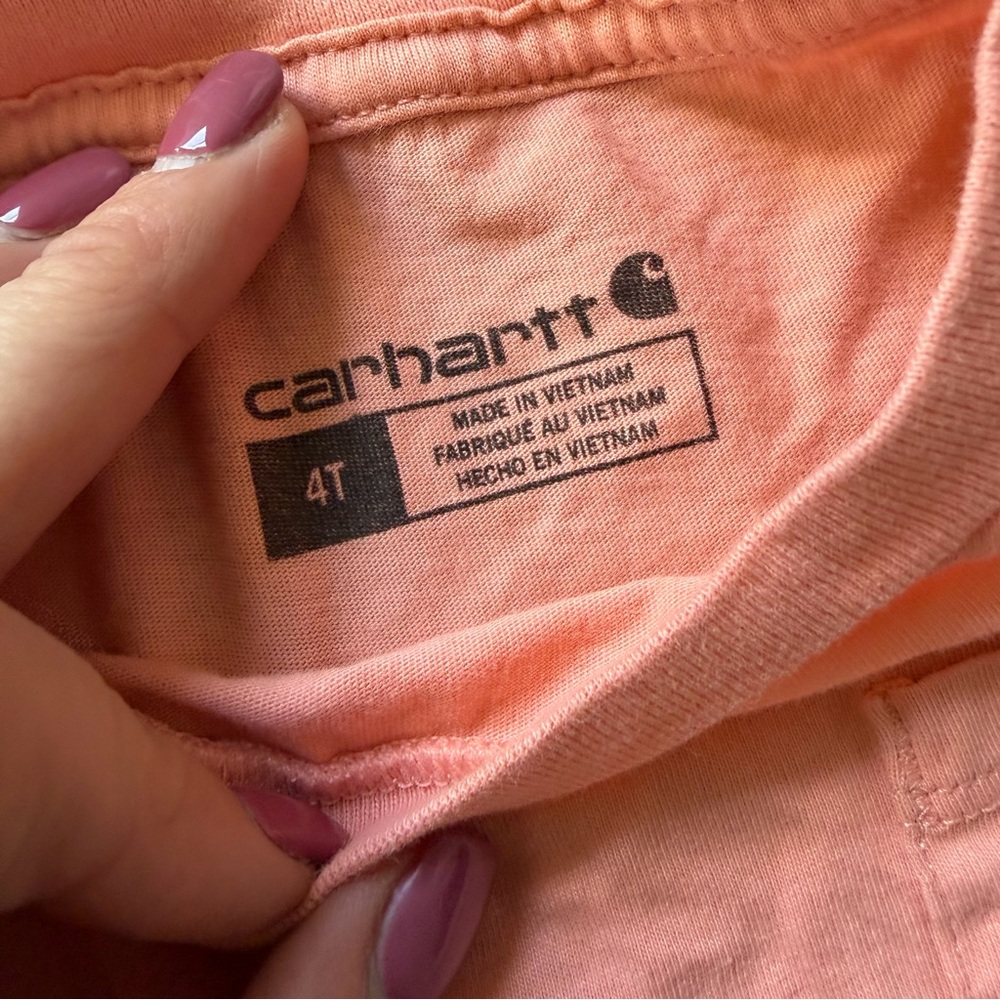 Carhartt‎ Kids Peach Long Sleeve Pocket T-Shirt Graphic Sleeve Logo Top 4T - Picture 2 of 2